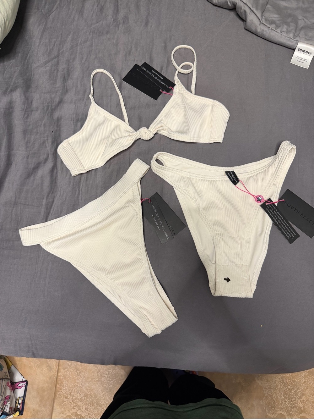 Ribbed Knot Bikini Set in White